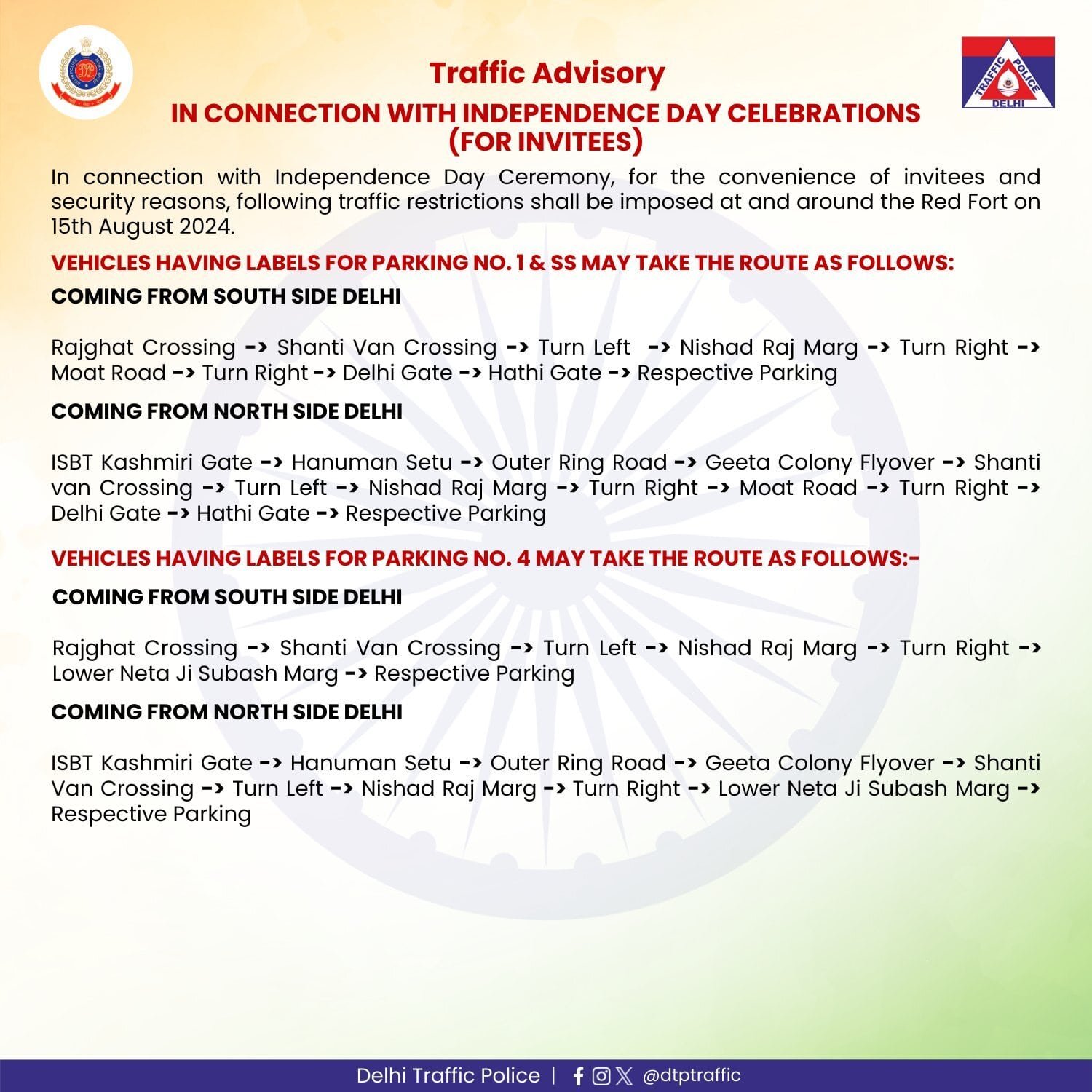 Delhi Traffic Police advisory